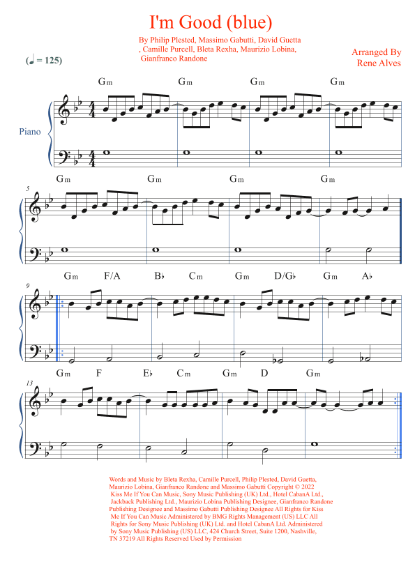 I'm Good (blue) (arr. Rene Alves)