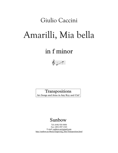 Caccini: Amarilli, mia bella (transposed to f minor) (arr. Sunbow)