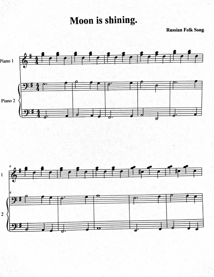 Moon is shining: easy and fast duet on the theme of Russian folk song (arr. Lana Smith)