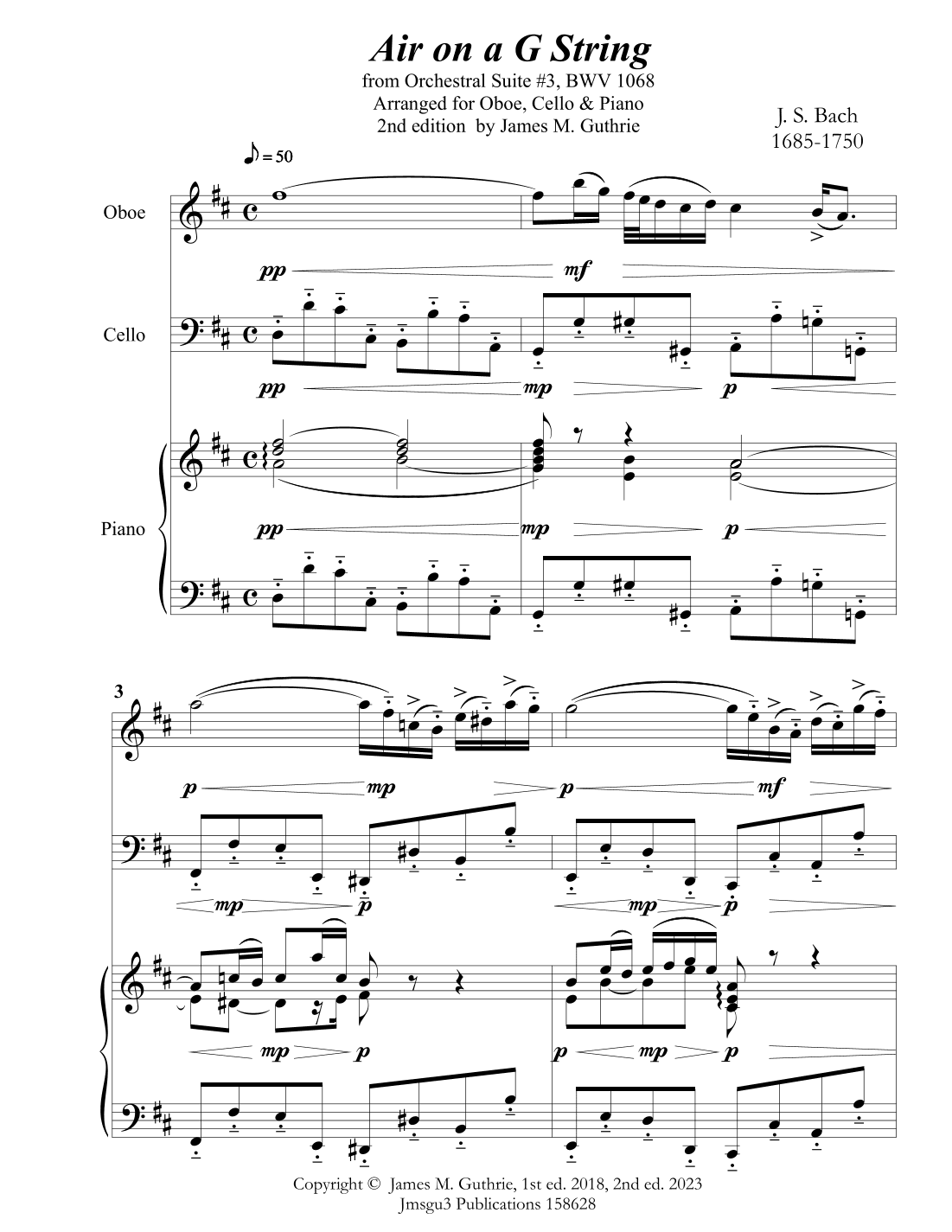 Bach: Air on a G String for Oboe, Cello & Piano (arr. James M. Guthrie, ASCAP)