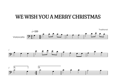 We Wish You a Merry Christmas for cello • easy Christmas sheet music (arr. Benzaiten Editions)