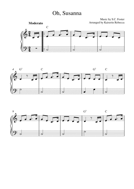 Oh, Susanna (easy piano version) (arr. Kaiserin Rebecca)
