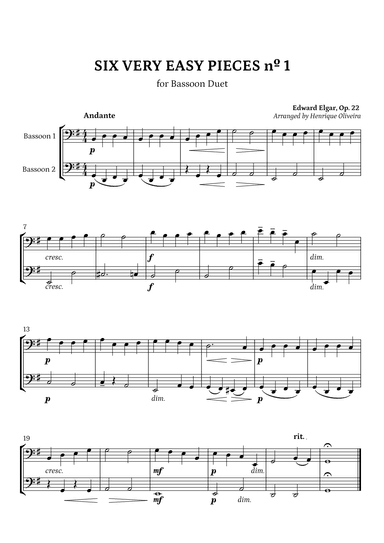 Six Very Easy Pieces nº 1 (Andante) - Bassoon Duet (arr. Henrique Oliveira)