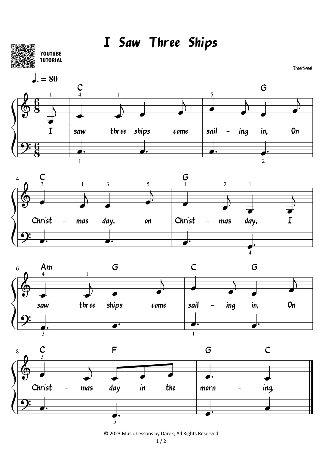 I Saw Three Ships - Christmas Carol [EASY PIANO] (arr. Darek)