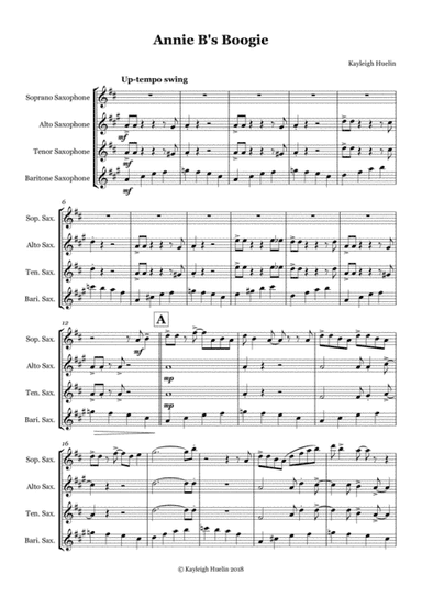Annie B's Boogie - Saxophone quartet (SATB)