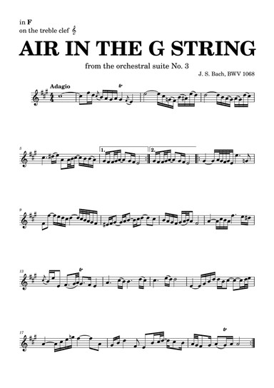 Air on the G string in D, BWV 1068 (accompanied) - for F instruments in treble clef (arr. Leyandder Trustworthy)