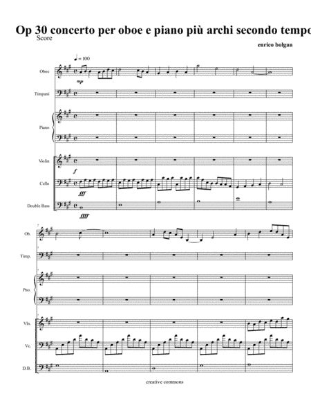 Op 30 concerto per pianoforte e Oboe solisti più archi Secondo Tempo