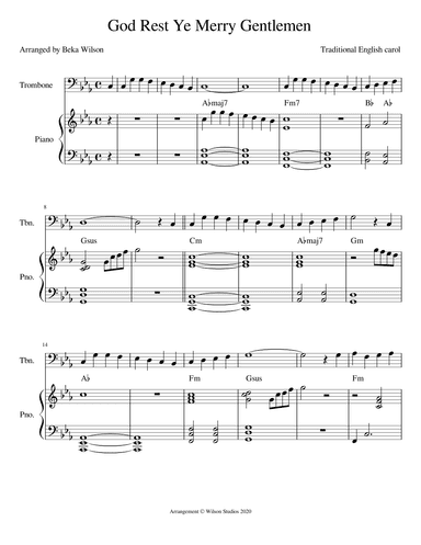 God Rest Ye Merry Gentlemen--trombone solo (in C minor) (arr. Beka Wilson)