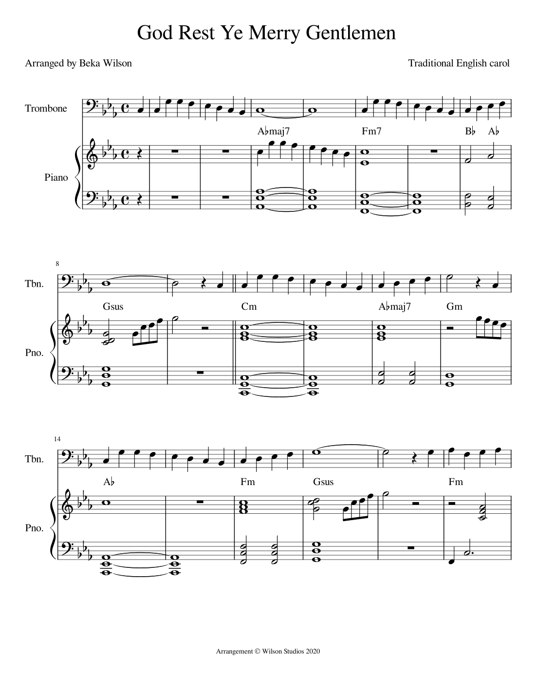 God Rest Ye Merry Gentlemen--trombone solo (in C minor) (arr. Beka Wilson)