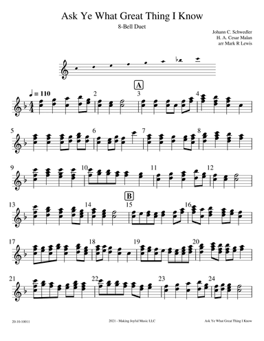 Ask Ye What Great Thing I Know - 8 Bell Ensemble (C6-C7) (arr. Mark R Lewis)