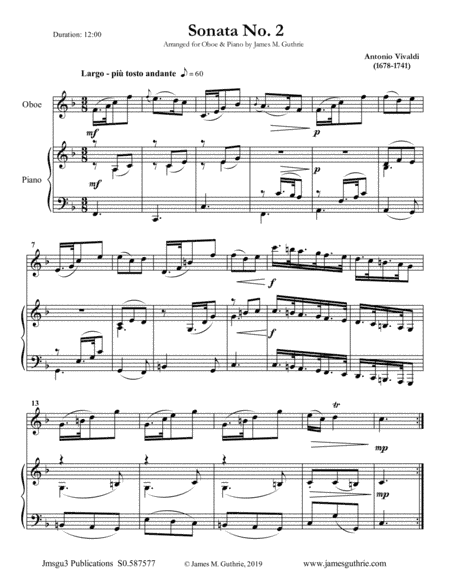 Vivaldi: Sonata No. 2 for Oboe & Piano (arr. James M. Guthrie)