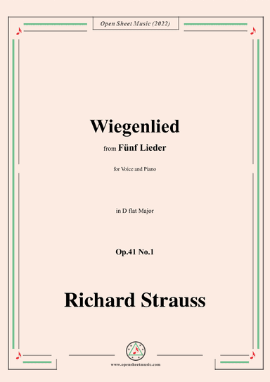 Richard Strauss-Wiegenlied,in D flat Major,Op.41 No.1 (arr. OSM Press)