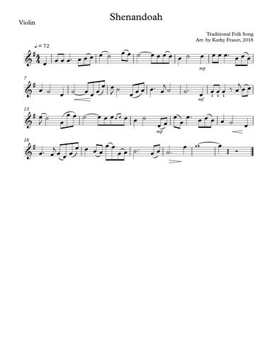 Shenandoah for Violin and Cello Duet (arr. Katherine L Fraser)