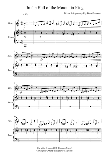 In the Hall of the Mountain King for Zither and Piano (arr. David Burndrett)