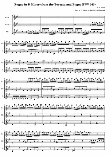 Fugue in D Minor (from the Toccata and Fugue BWV 565), for Flute Quintet or Flute Choir (arr. Frederic Colledani)