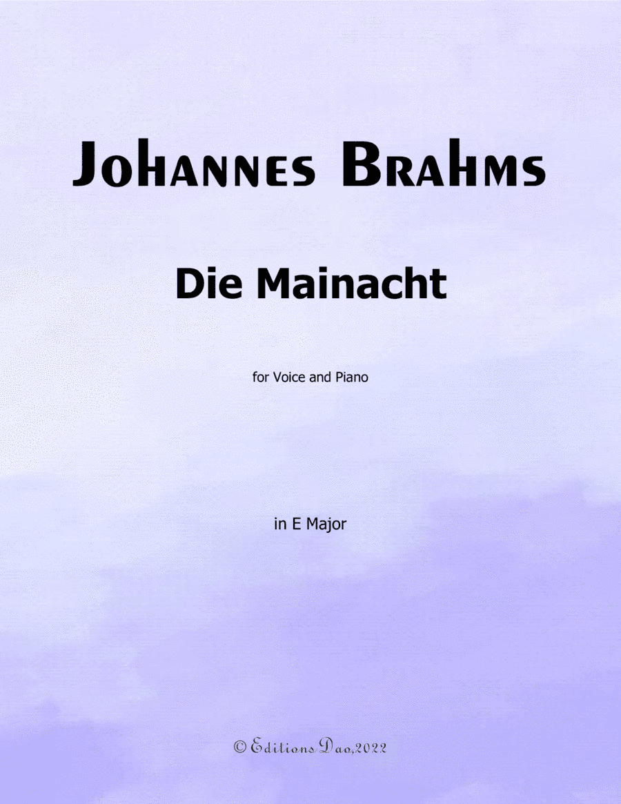 Die Mainacht, by Brahms, in E Major (arr. Editions Dao)