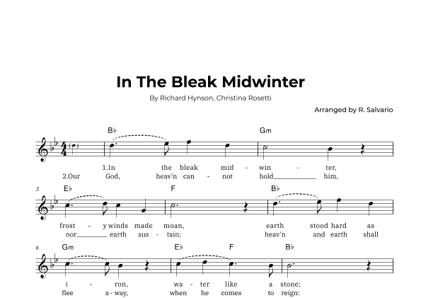 In The Bleak Midwinter (Key of B-Flat Major) (arr. R. Salvario)