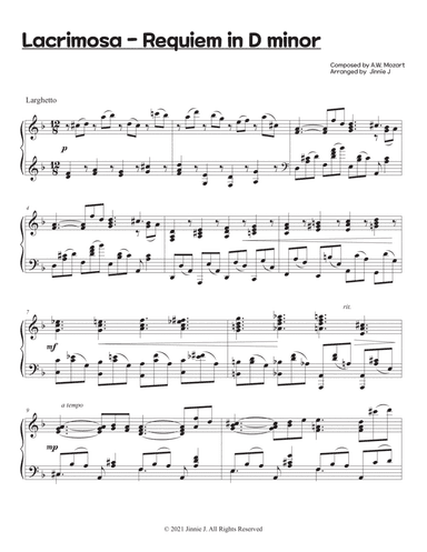 Lacrimosa for Solo Piano (arr. Jinnie J)