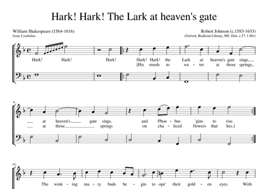 Hark! Hark! The Lark at heaven's gate (arr. Early Music Scores)