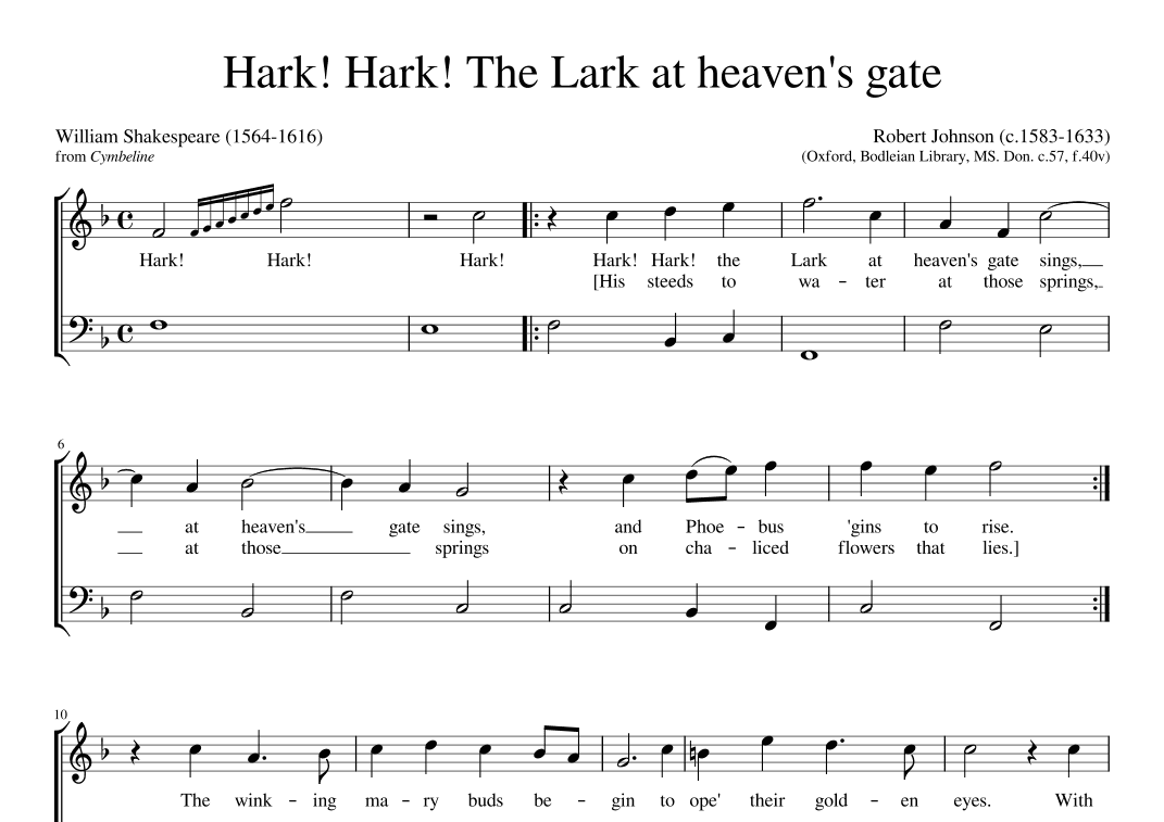 Hark! Hark! The Lark at heaven's gate (arr. Early Music Scores)