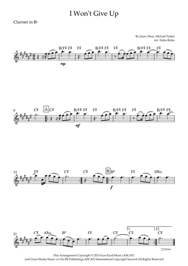 I Won't Give Up (arr. Fabio Britto)