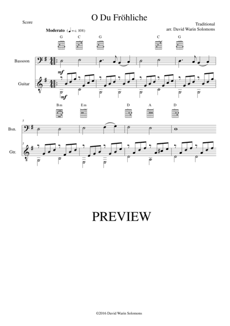 O du fröhliche (O Sanctissima) for bassoon and guitar (simple version) (arr. David Warin Solomons)