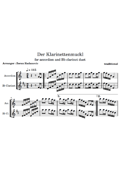Clarinet Polka - Der Klarinettenmuckl - for accordion and Bb clarinet duet (arr. Zoran Radanovic)