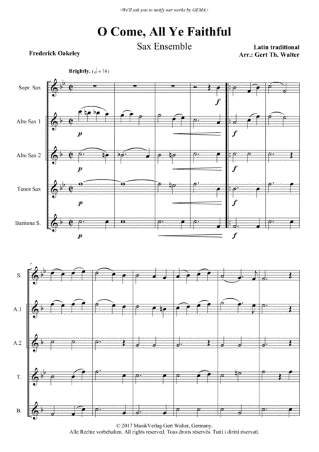 O Come, All Ye Faithful (arr. Gert Th. Walter)