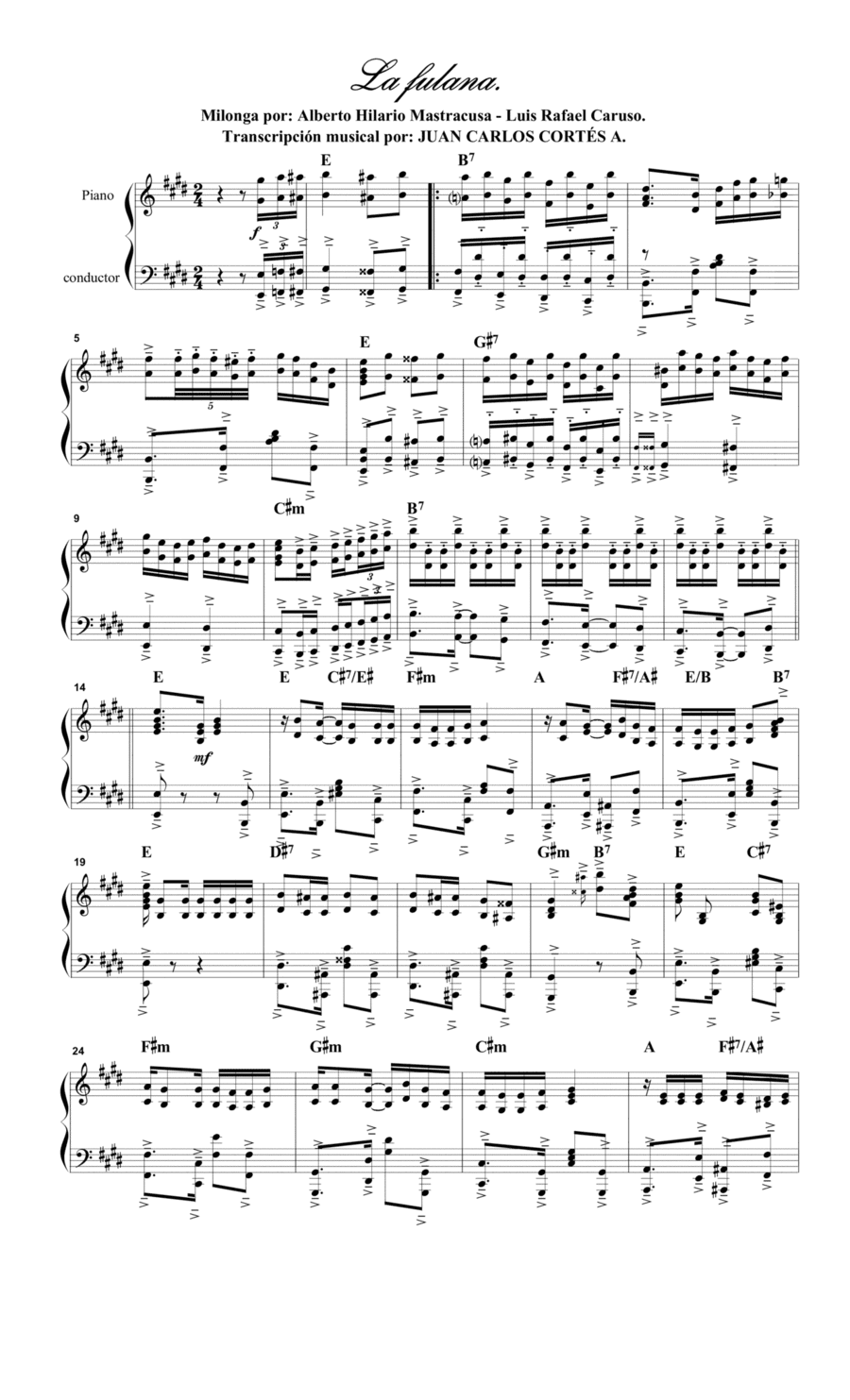 La fulana.Milonga Alberto Hilario Mastracusa - Luis Rafael Caruso (arr. Juan Carlos Cortés A.)