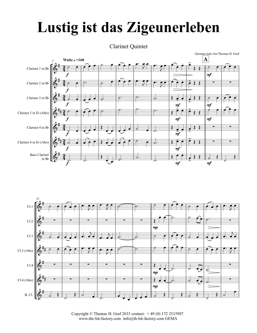 Lustig ist das Zigeunerleben - German Folk Song Waltz October Fest - Clarinet Quartet (arr. Thomas Graf)