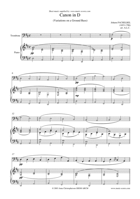 Pachelbel's Canon - Trombone and Piano (arr. Anne L Christopherson GRSM ARCM)