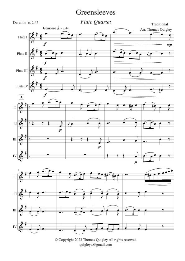 Greensleeves (arr. Thomas Quigley)