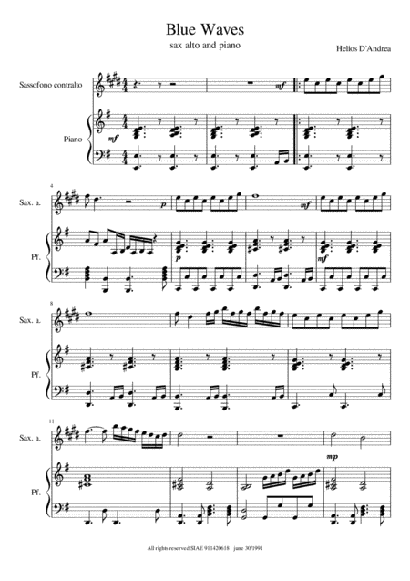 Blue Waves for sax alto and piano