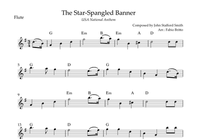 The Star Spangled Banner (USA National Anthem) for Flute Solo with Chords (G Major) (arr. Fabio Britto)