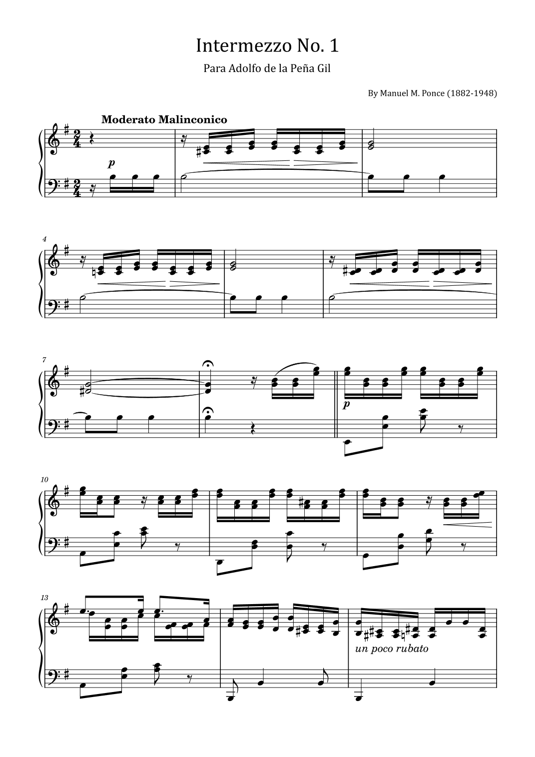 Intermezzo No. 1 - Para Adolfo de la Peña Gil - Original For Piano Solo (arr. poon)