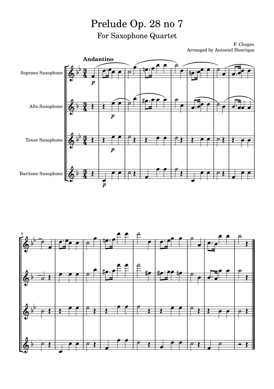 Prelude Op. 28 no 7 for Saxophone Quartet (arr. Antoniel Henrique)