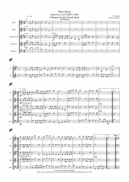 Handel: 6.Minuet (for the French Horn) from Suite No.1 in F (HWV348) "The Water Music"- wind quintet (arr. Ray Thompson)
