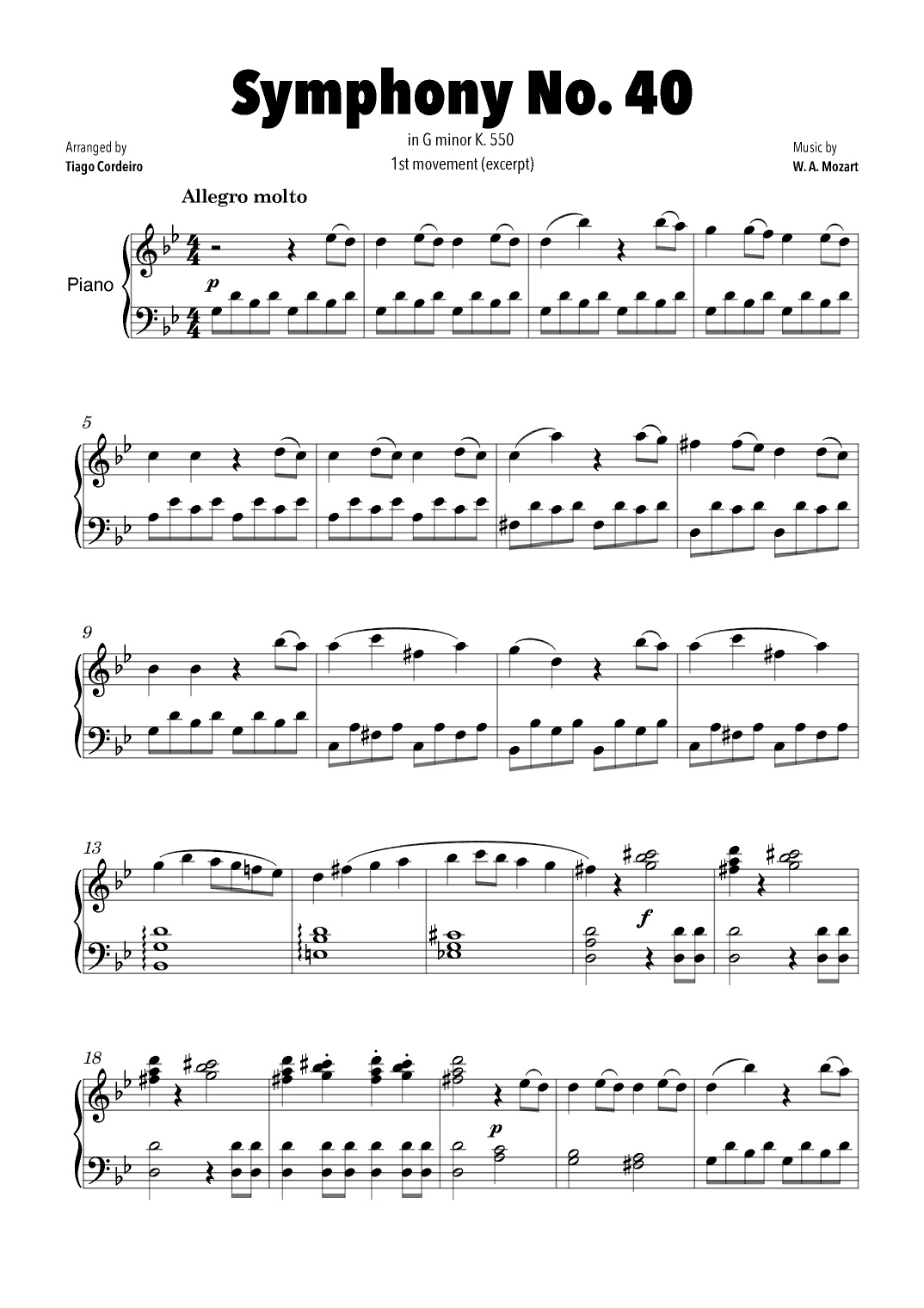 Symphony No. 40 in G minor K.550 - 1st movement (excerpt) (arr. Tiago Cordeiro)