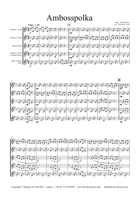 Amboss-Polka - German Polka - Oktoberfest - Clarinet Quartet (arr. Thomas H. Graf)