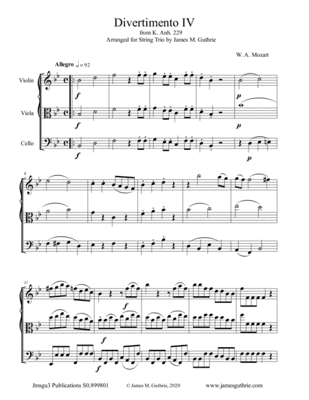 Mozart: Divertimento No. 4 for String Trio (arr. James M. Guthrie)