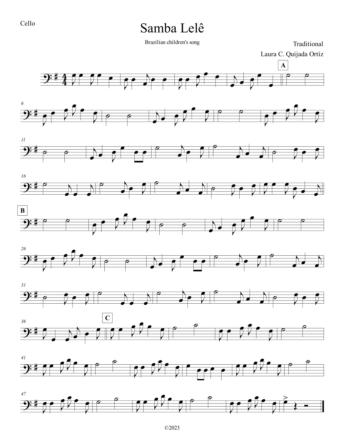 Samba Lelê. String orchestra, early-intermediate. SCORE & PARTS (arr. Laura C. Quijada Ortíz)