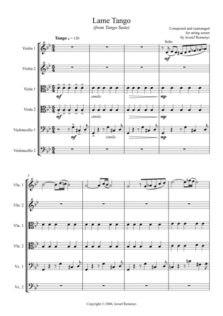 Lame Tango (from Tango Suite) for string sextet - A4 version