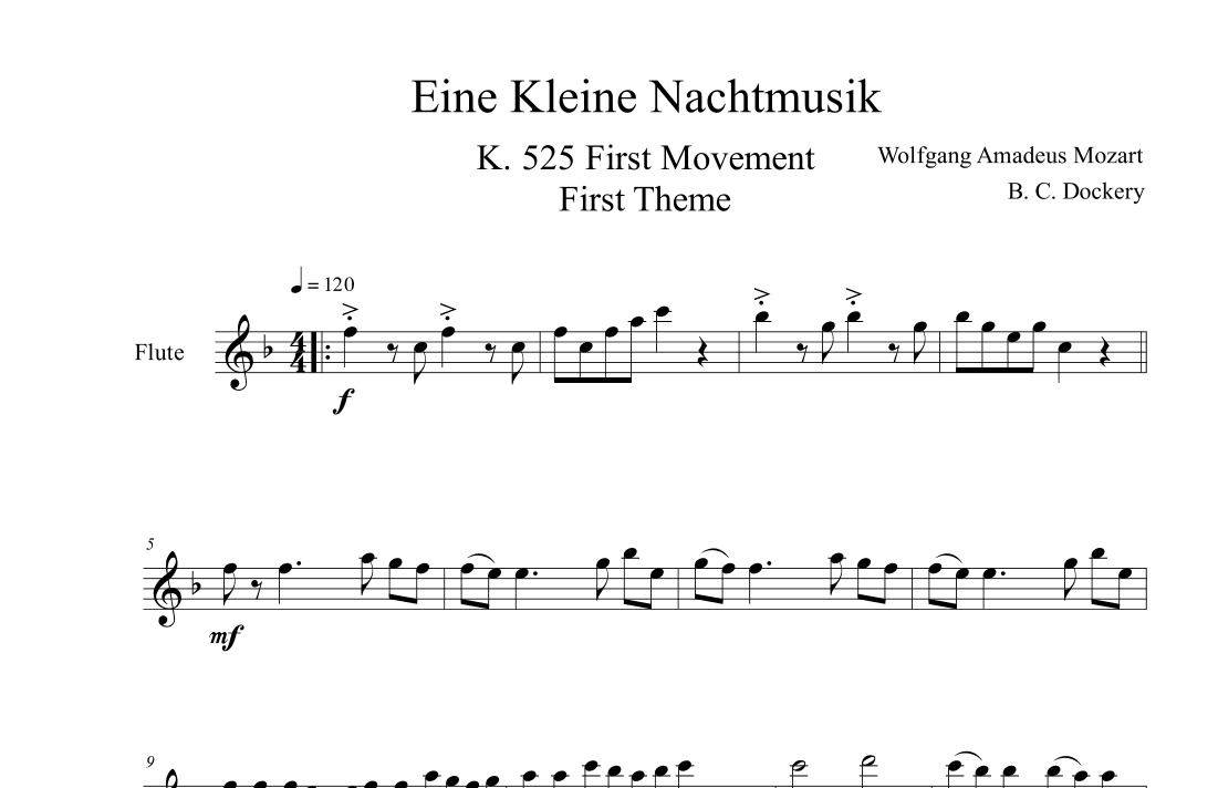 Eine Kleine Nachtmusik (A Little Night Music) K. 525 Mvmt. I for Flute Solo (arr. B. C. Dockery)