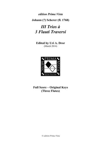 Johann Scherer, III Trios for Three Flutes, Score (arr. Uri A. Dror - edition Prima Vista)