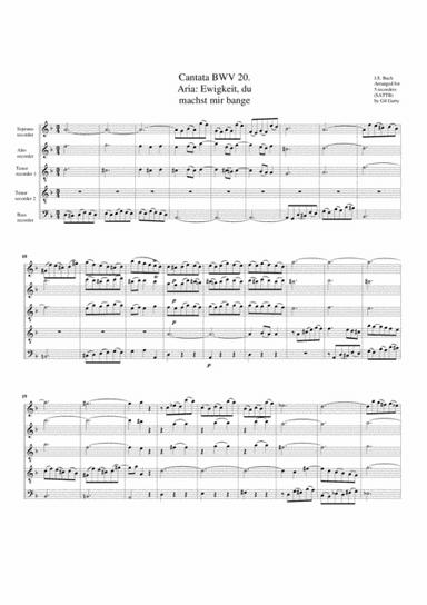 Aria: Ewigkeit, du  machst mir bange from cantata BWV 20 (arrangement for 5 recorders) (arr. Gil Garty)