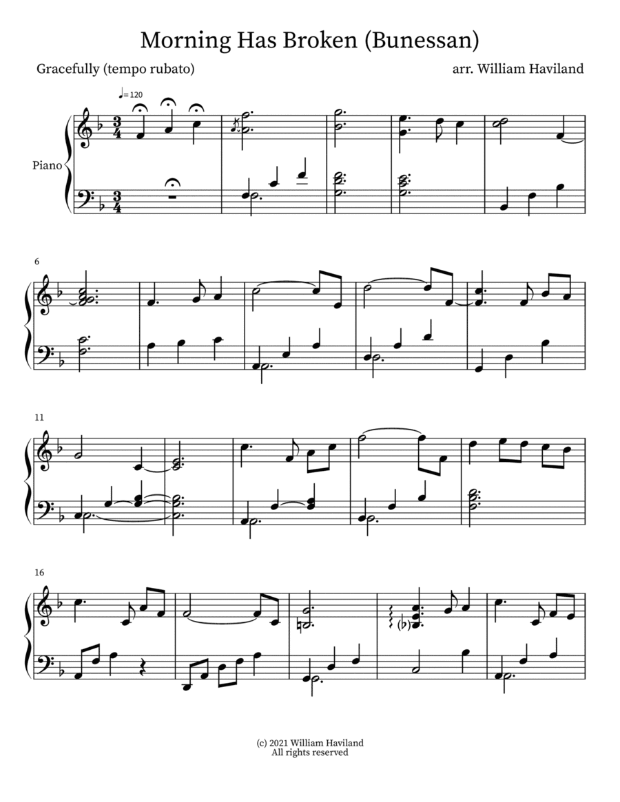 Morning Has Broken [arr. for solo piano] (arr. William Haviland)