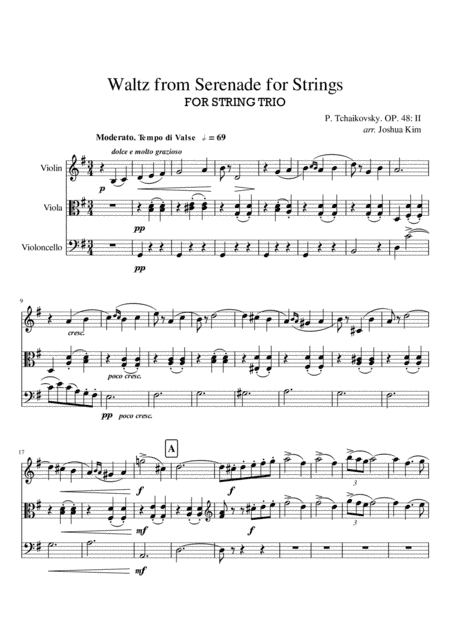 Waltz for STRING TRIO from Serenade for Strings (arr. Joshua Jun S. Kim)