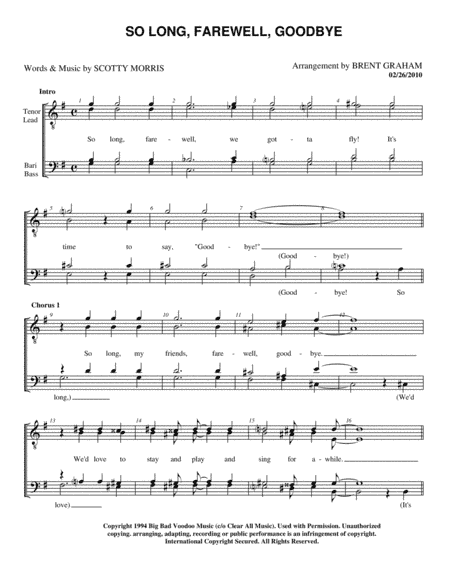 So Long-farewell-goodbye (arr. Brent Graham)