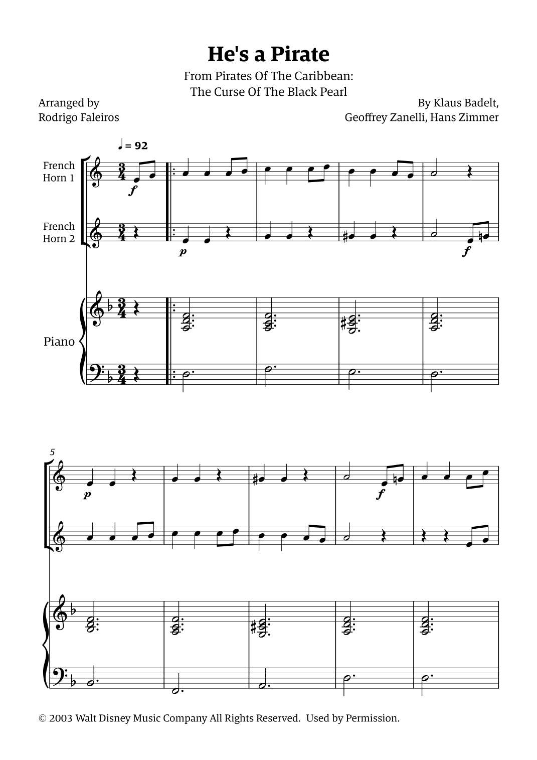 He's A Pirate (arr. Rodrigo Faleiros)