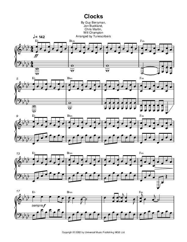 Clocks (arr. Tunescribers)